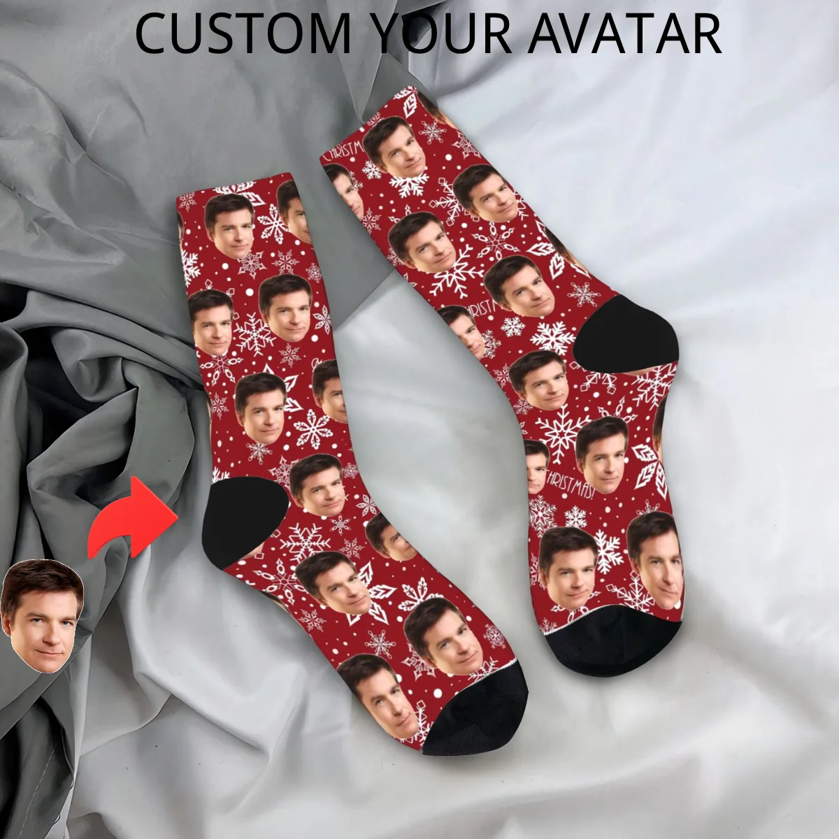 جوارب رجالية لعيد الميلاد مخصصة على شكل وجه جوارب ربيعية مضحكة جوارب ناعمة مخصصة للتزلج جوارب مضادة للانزلاق #1