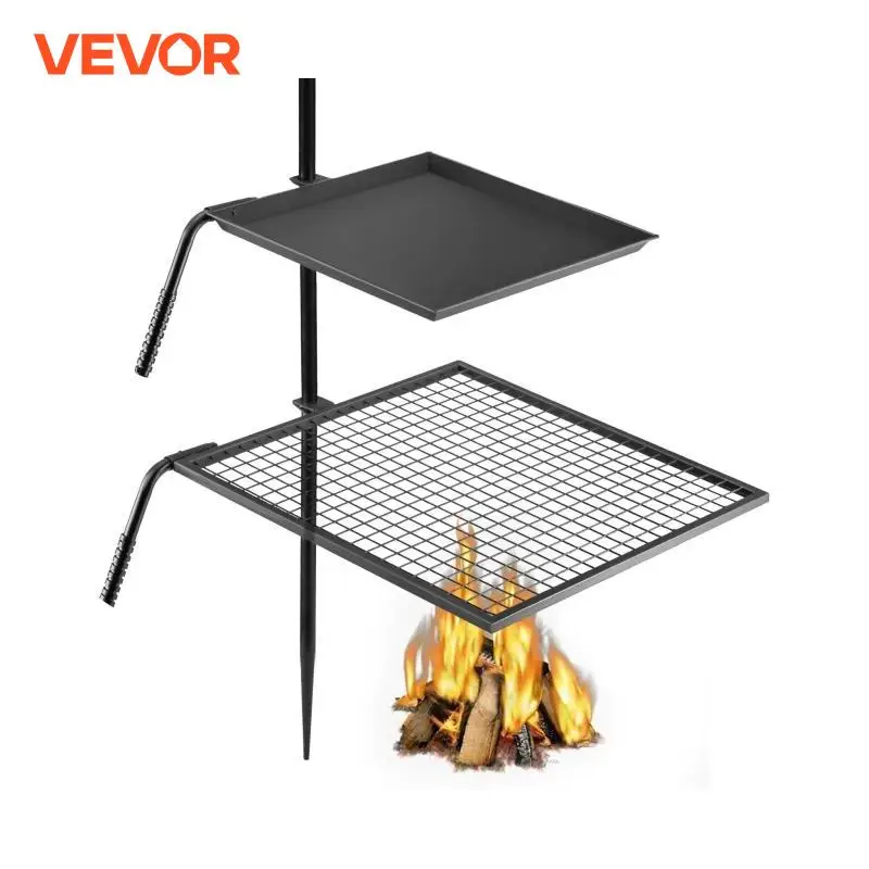 VEVOR Single Double Layer Swivel Charcoal Grill Stand Carbon Meat Grills Campfire Barbecue for Outdoor Camping Flame BBQ Cooking