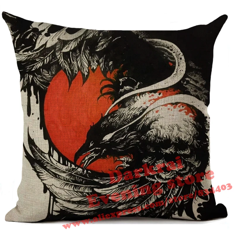 Raven Cushion Cover Dark Crow Printed Linen Pillow Cover Car Sofa Throw Pillows Decorative Pillowcase 45*45cm