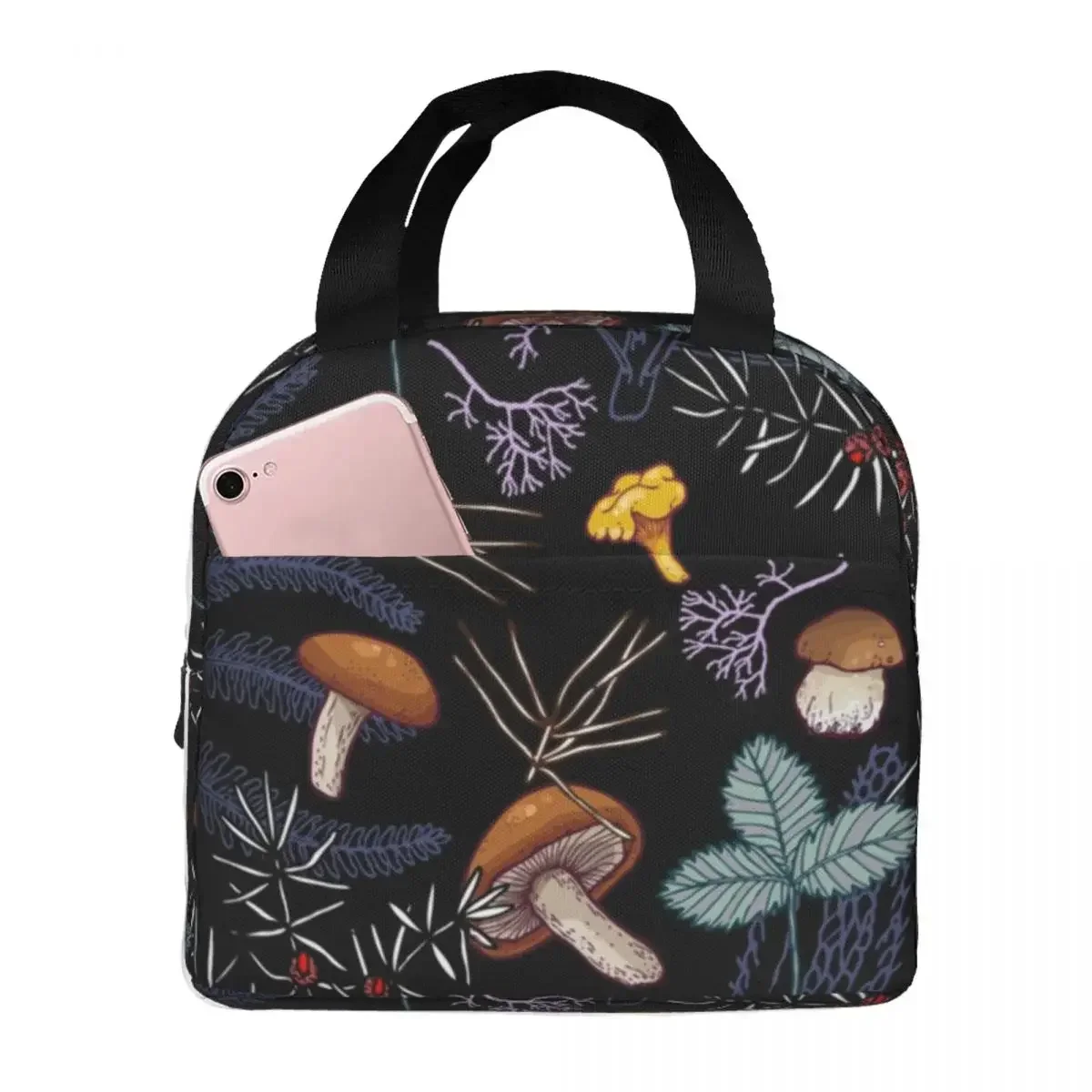 Dark Wild Forest Mushrooms Lunch Bags Portable Insulated Cooler Psychedelic Thermal Cold Food Picnic Lunch Box for Women Kids