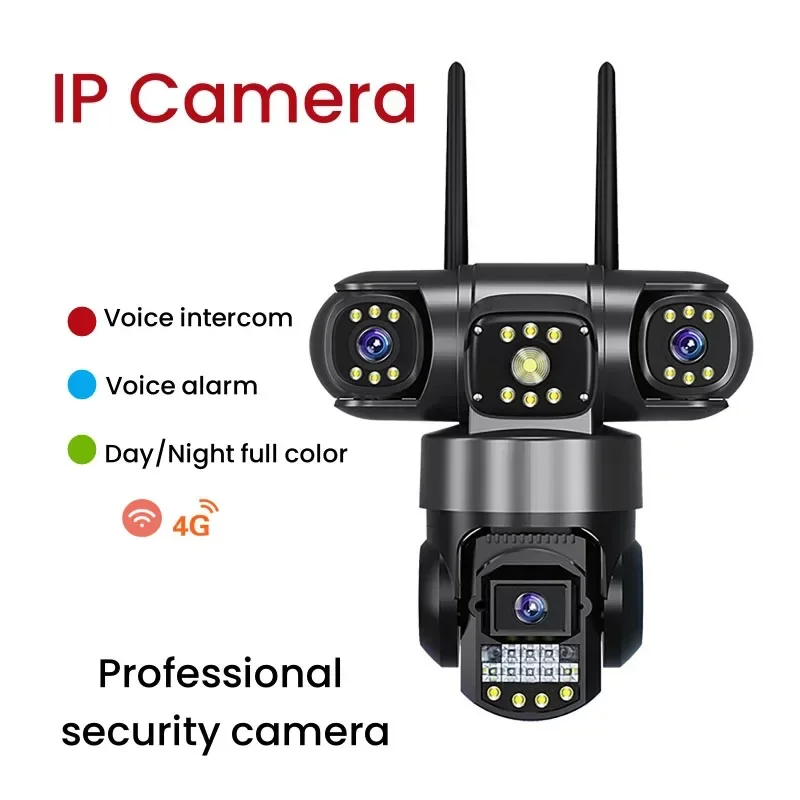 4G SIM Card PTZ Camera with 64G/128G Card 12MP 3pc Lens 3pc Screen WIFI IP Camera Auto Track Night Vision Smart Security Cameras