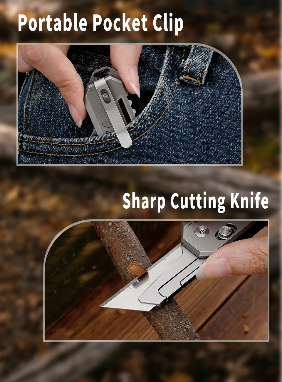 TGZUO Titanium Folding Utility Knife, EDC Pocket Knife with Clipk, Lightweight Box Cutter W/10PCS Razor Blades Outdoor Cutter