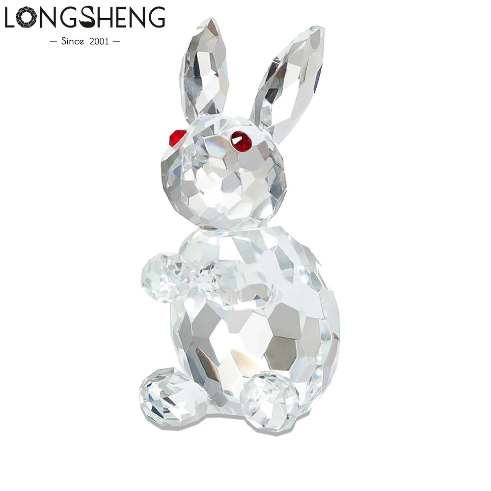 Crystal Bunny Animal Figurine Collectible Clear Art Glass Crystal Rabbits Sculpture Spring Easter Rabbit Paperweight Kids Gifts