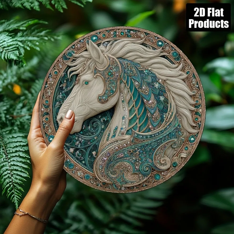 Dragon Horse rundes Aluminium-Metallschild, 20,3 x 20,3 cm, Wandkunst für Bar, Café, Zuhause, Büro, Halloween, Weihnachten, Geschenk