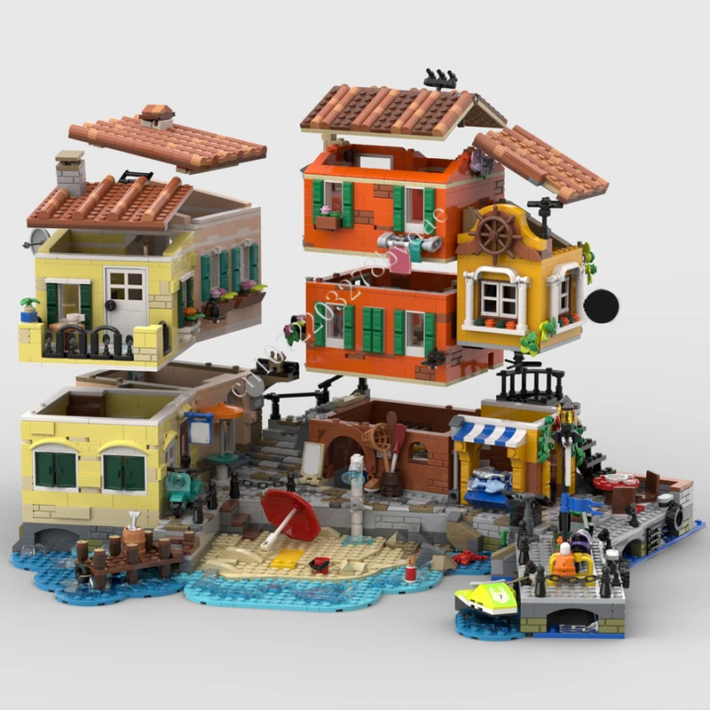4468 قطعة جزيرة هاربور الإيطالية MOC streetview عطلة الألغاز مجموعات العمارة الجمعية عيد الميلاد عيد ميلاد لعبة هدية للأطفال الذين تتراوح أعمارهم بين