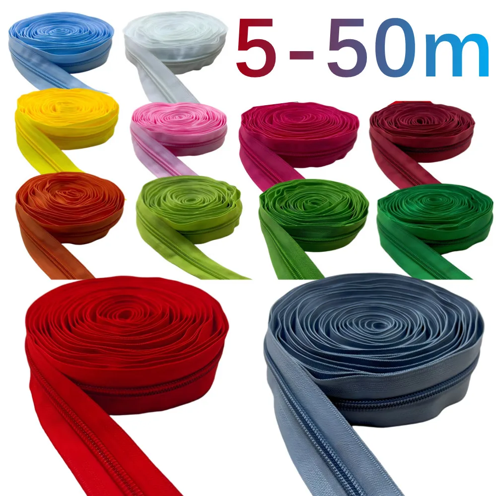 5/10/20/30/50 Meters 5# Long Nylon Zippers Rolls No with Zipper Slider For Tailor Sewing Accessories  (21/Color U PICK)