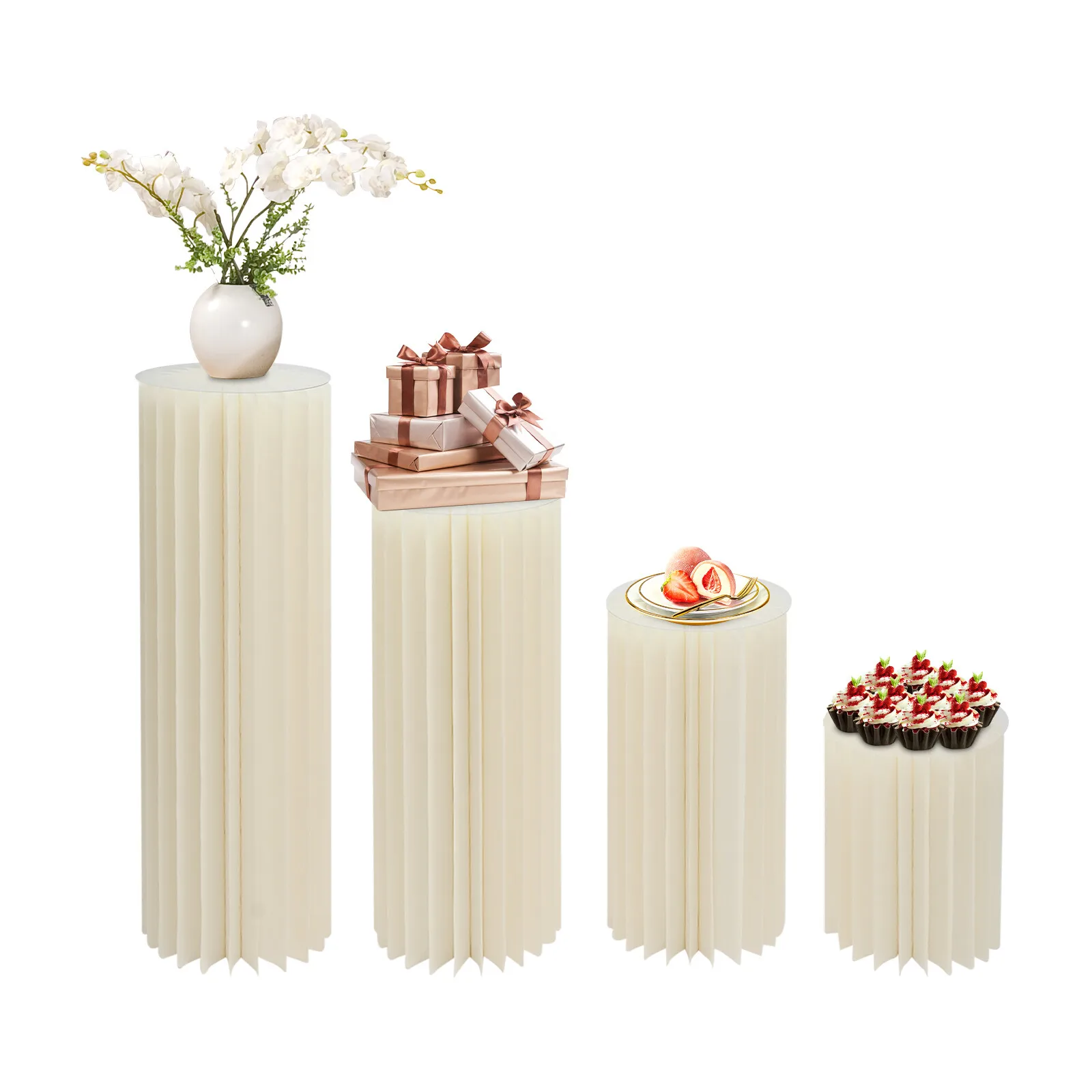 

4Pcs Cardboard Cylinder Plinth for Cake Flower Holder Display Rack Folding Pillars with PVC Top 39 Inch Tall