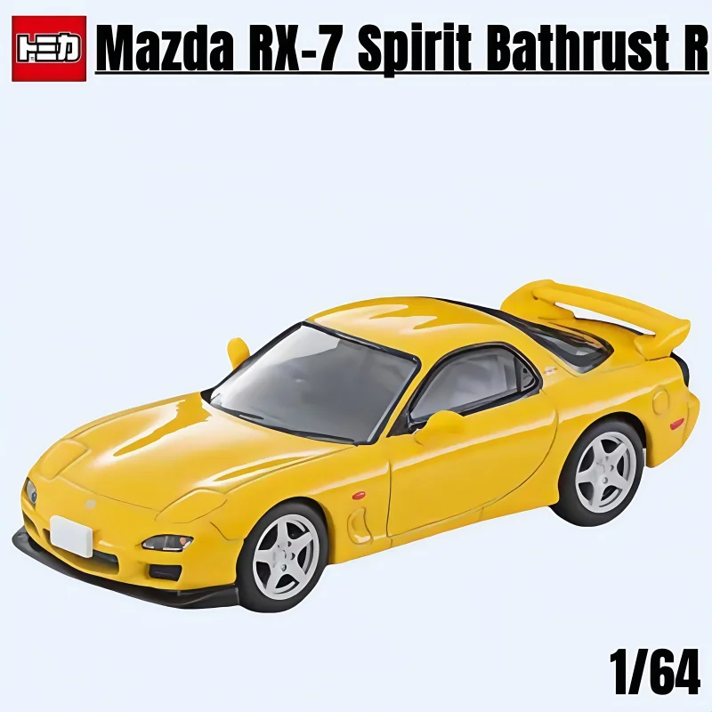 TOMICA TLV 1:64, N267d Mazda RX-7 Spirit Bathrust R, Alloy die cast static miniature car Tide Play Model, Boys toy holiday gift.