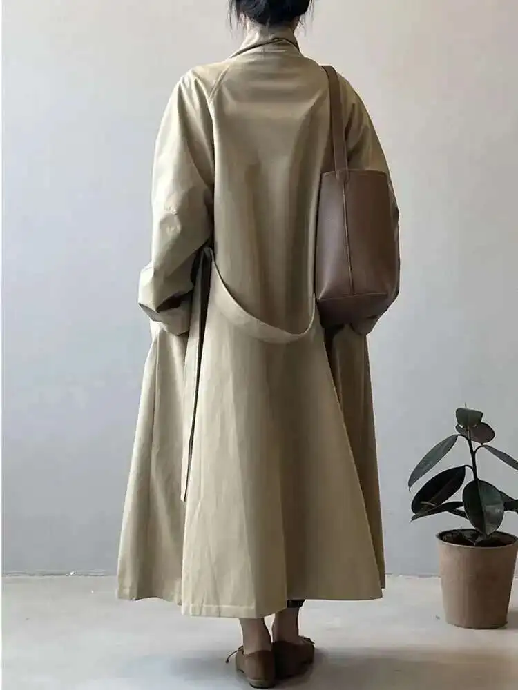 BJTZ Stojący kołnierz Długa kurtka wiatrówka dla kobiet 2024 Jesień Prosty pojedynczy piersi Luźny płaszcz biurowy Lady Temperament