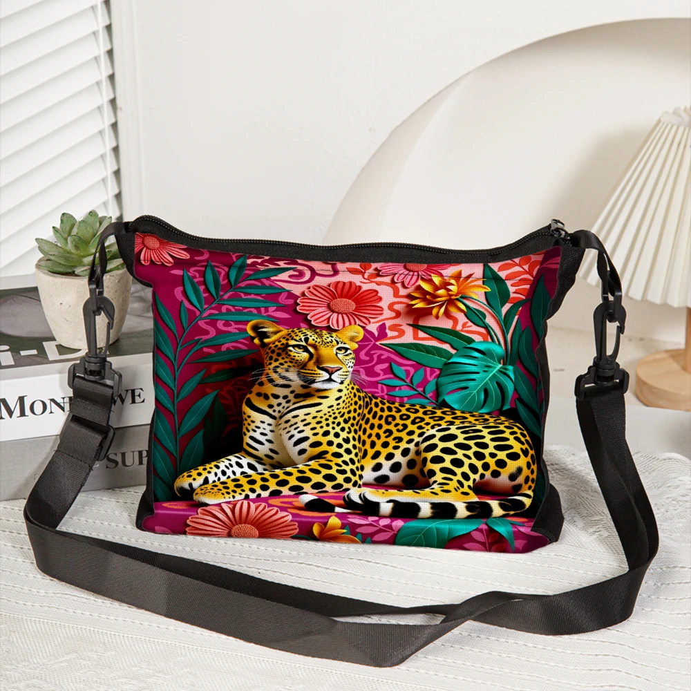 

1pc Leopard Print Crossbody Bag Multicolor Tropical Floral Pattern Shoulder Bags For Women Outdoor Travel Shopping Casual Everyd