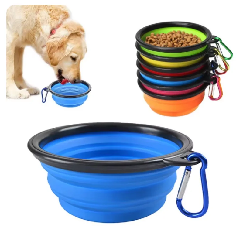 Dog food folding silicone bowl portable water container for puppies with carabiner folding bowl for cats accessories for travel