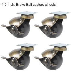 4pcs 1.5/2 Inches  Ball Caster Wheels Brake No Break Bronze Rubber Swivel Casters for Office Chair Sofa Platform