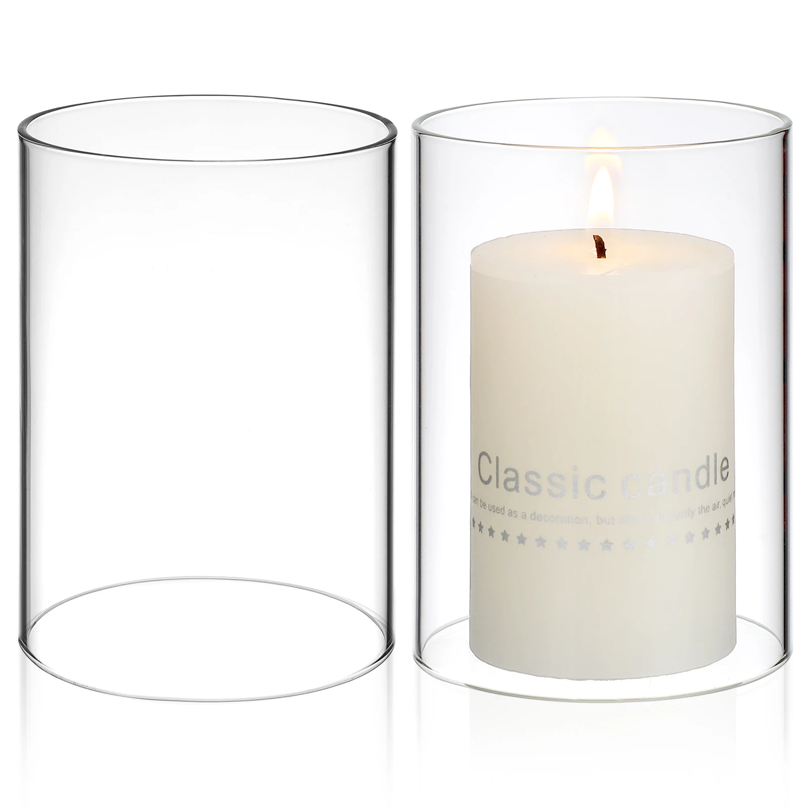 قطعتان من أغطية أنبوبية مفتوحة الأطراف من الزجاج الشفاف لحاملات الديكور للاستخدام المنزلي المقاوم للرياح