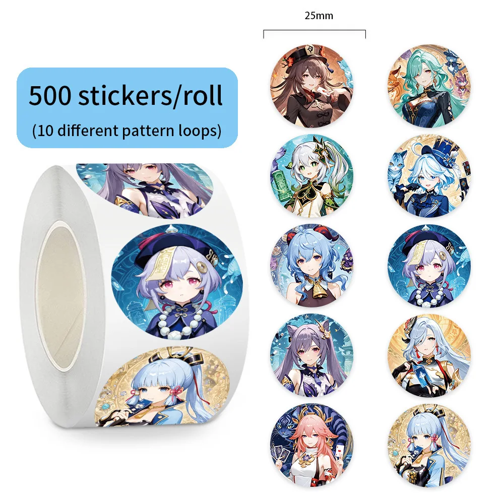 500 Stück/Rolle Genshin Impact Cartoon Spiel Aufkleber DIY Skateboard Laptop Gitarre Telefon Siegel Label Aufkleber Dekoration Aufkleber