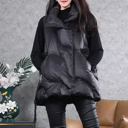 Women's Plus Size Dadded Vest Coats Winter Cotton-Padded irregular Splicing Turtleneck Warm Waistcoat Vests Woman