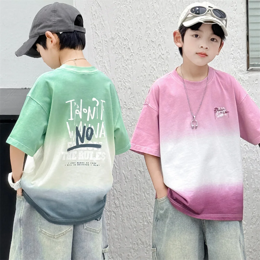 

Kids New Summer Designer Gradient Candy Color Short Sleeve Tshirt Tops For Children Boys Girls Elegant Cotton T-shirt Clothing