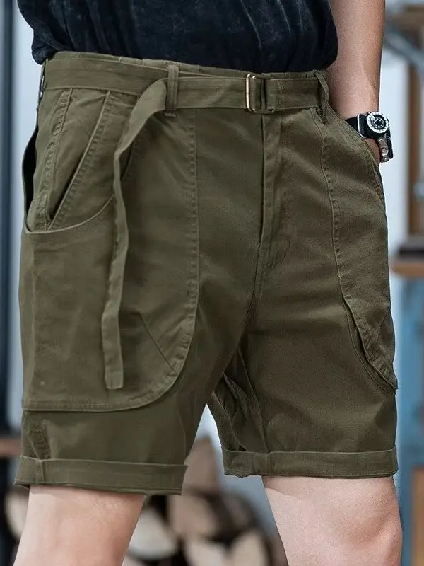 

Мужские летние шорты свободного кроя цвета хаки из смесового хлопка, длиной до колена, с большими карманами, модные, брендовые, стильные, со средней посадкой на талии