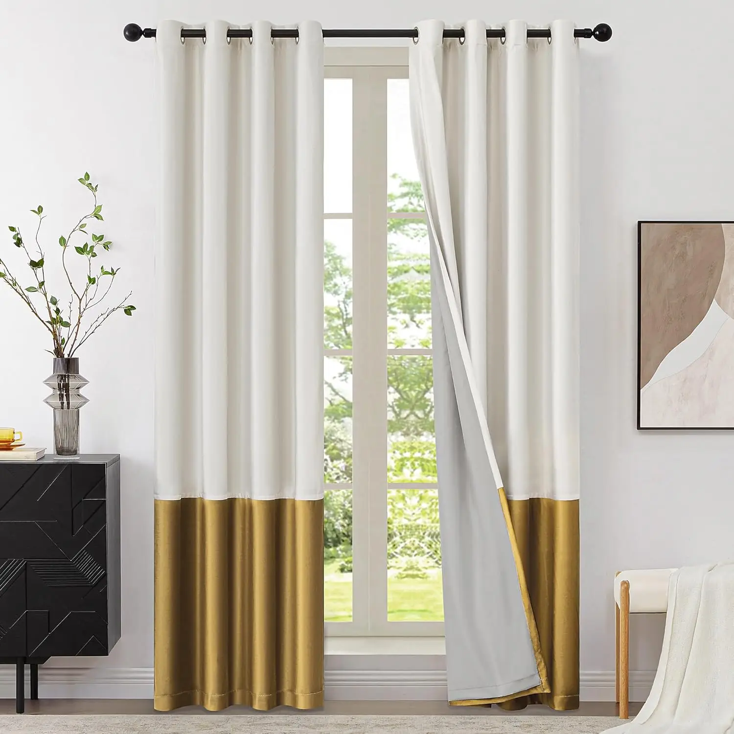 

Cream 100% Full Blackout Velvet Curtains,96 inches Long Ivory Gold Modern Liner Curtains Thermal Drapes Panels for Livin