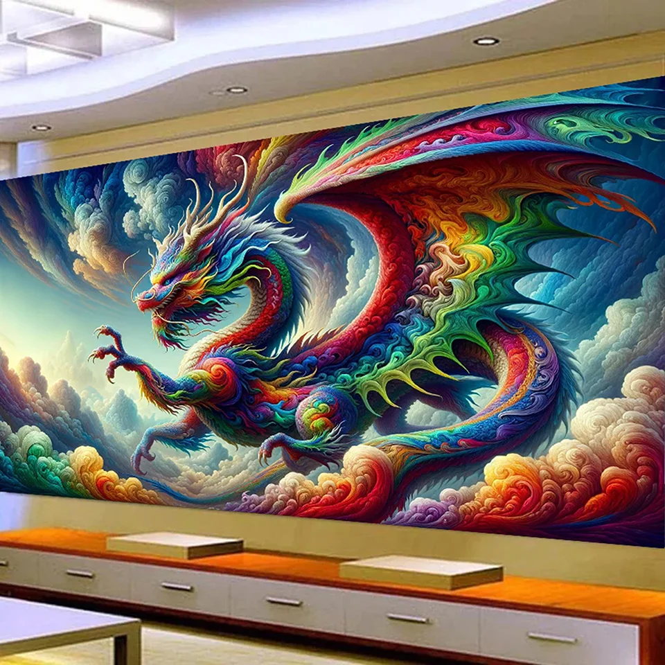 

Алмазная картина Fullcang, большой размер, красочный дракон, сделай сам, полный горный хрусталь, искусство, белые облака, мозаика, вышивка, картина, Настенный декор