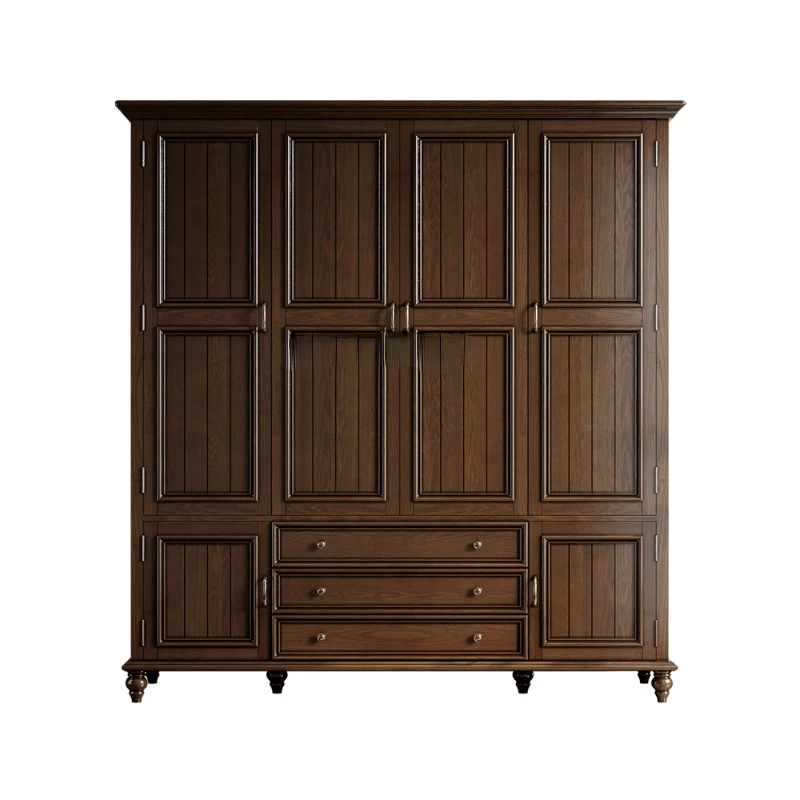 American-Style Solid Wood Wardrobe Home Bedroom Wardrobe Ash Wood 3-Door 4-Door Wardrobe Storage Cabinet drawer furniture