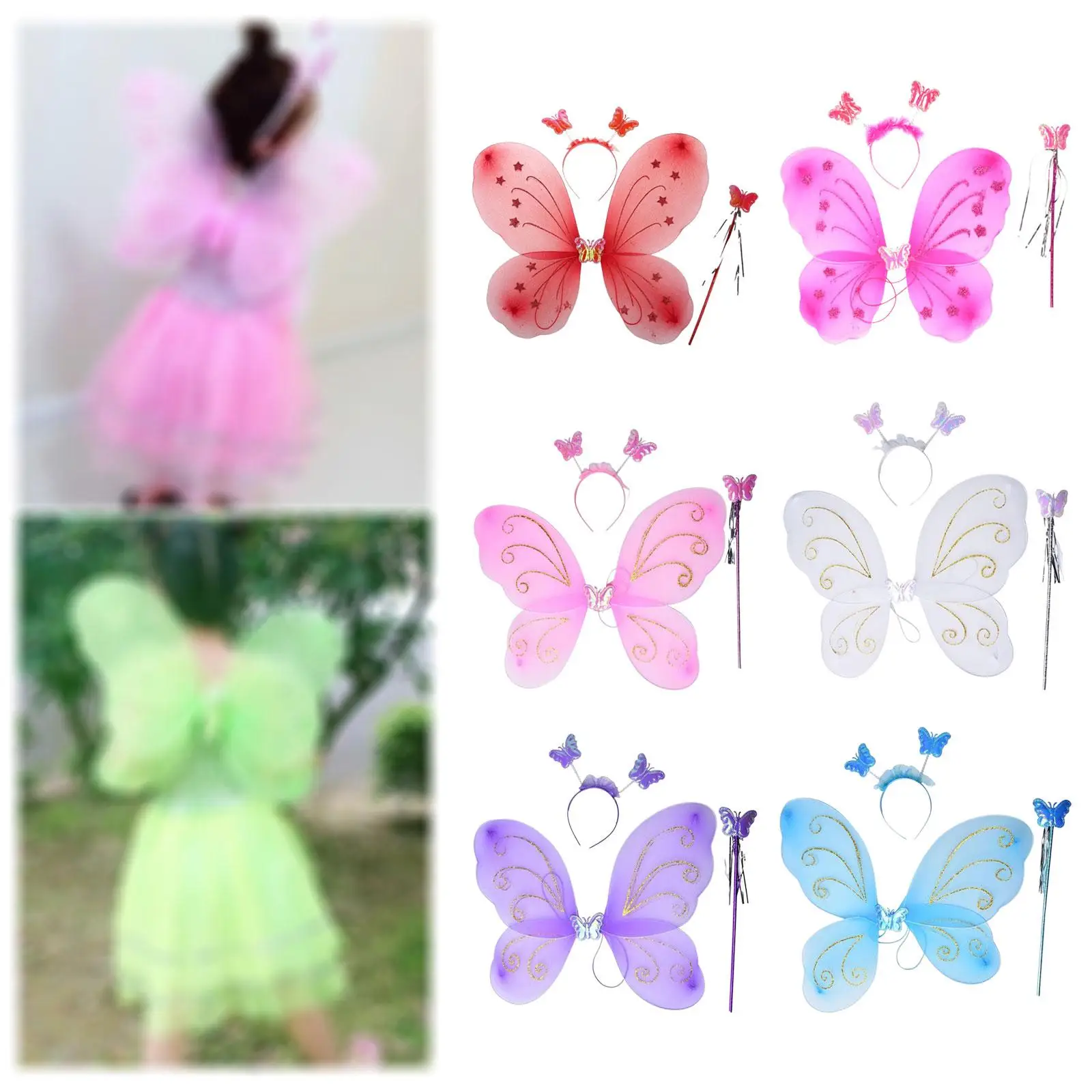 

Костюм для косплея на Хэллоуин с крыльями бабочки, палочкой ангела и повязкой на голову для фестивальной вечеринки для девочек