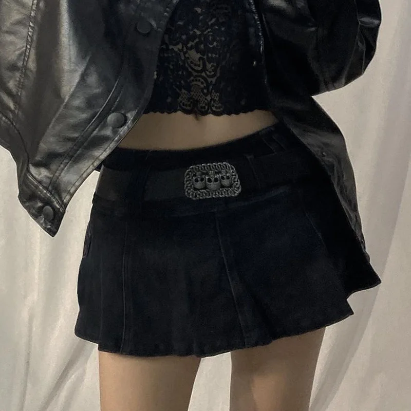 

Vintage Denim Skirt Women's Skirt Mini skirts Low Rise Black ​Pocket A-Line Cute Sexy Skirt Harajuku Have Leggings saia jeans