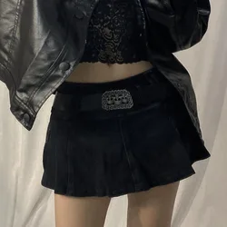 Vintage Denim Skirt Women's Skirt Mini skirts Low Rise Black ​Pocket A-Line Cute Sexy Skirt Harajuku Have Leggings saia jeans
