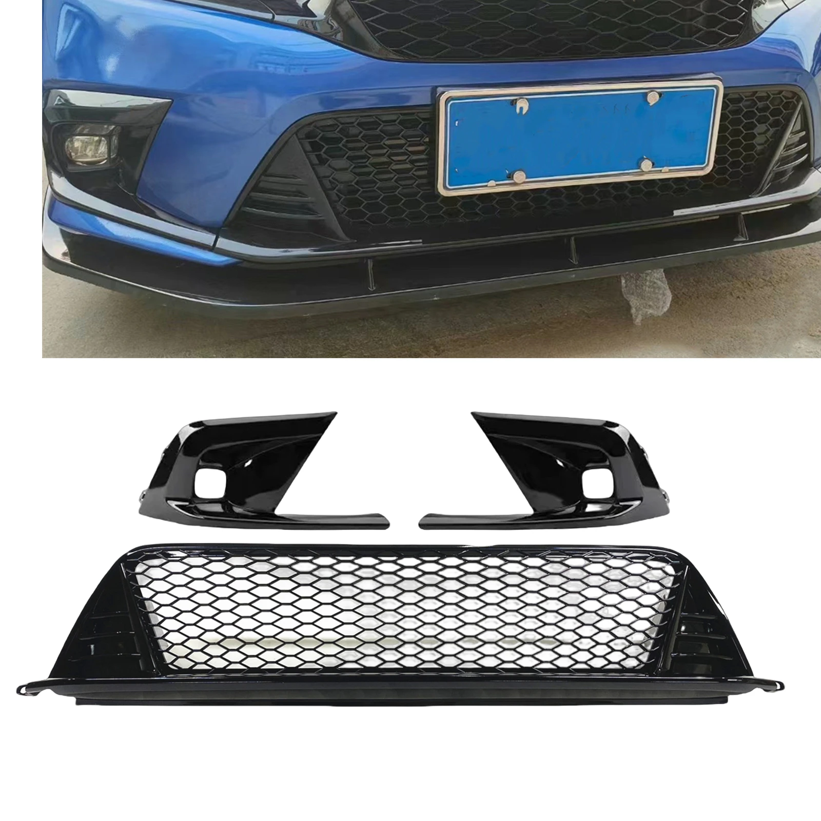 Front Grille Lower Grill Mesh +Side Bumper Hood Fog Light Lamp Cover Air Intake Vent Frame Trim For Honda Civic 2022-2024 11th