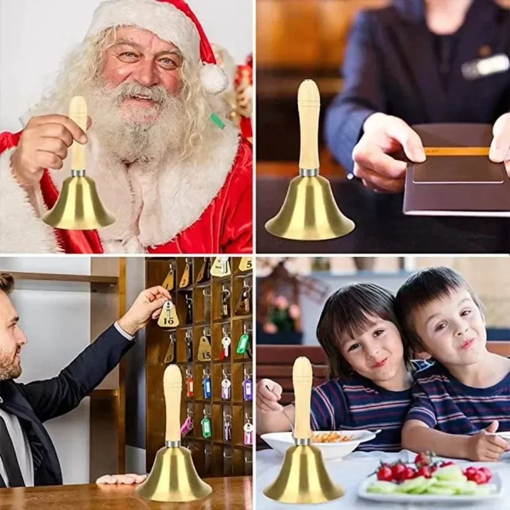 Christmas Craft Creative Wooden Hand Bell Jingle Bells Crisp Tone Santa Claus Attraction Attention School Wedding Party Supplies