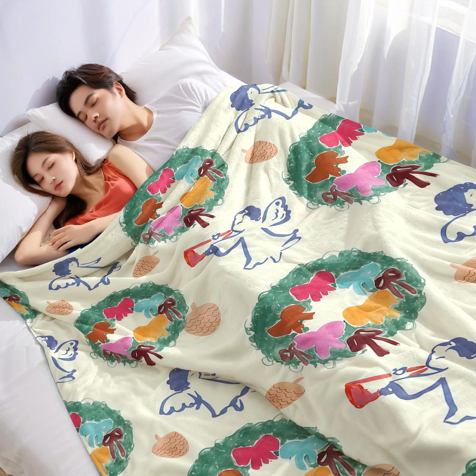 Christmas Wreath Angel Christmas Fleece Throw Blanket Soft Warm Cozy Xmas Home Decor for Bed Sofa Couch Holiday Present