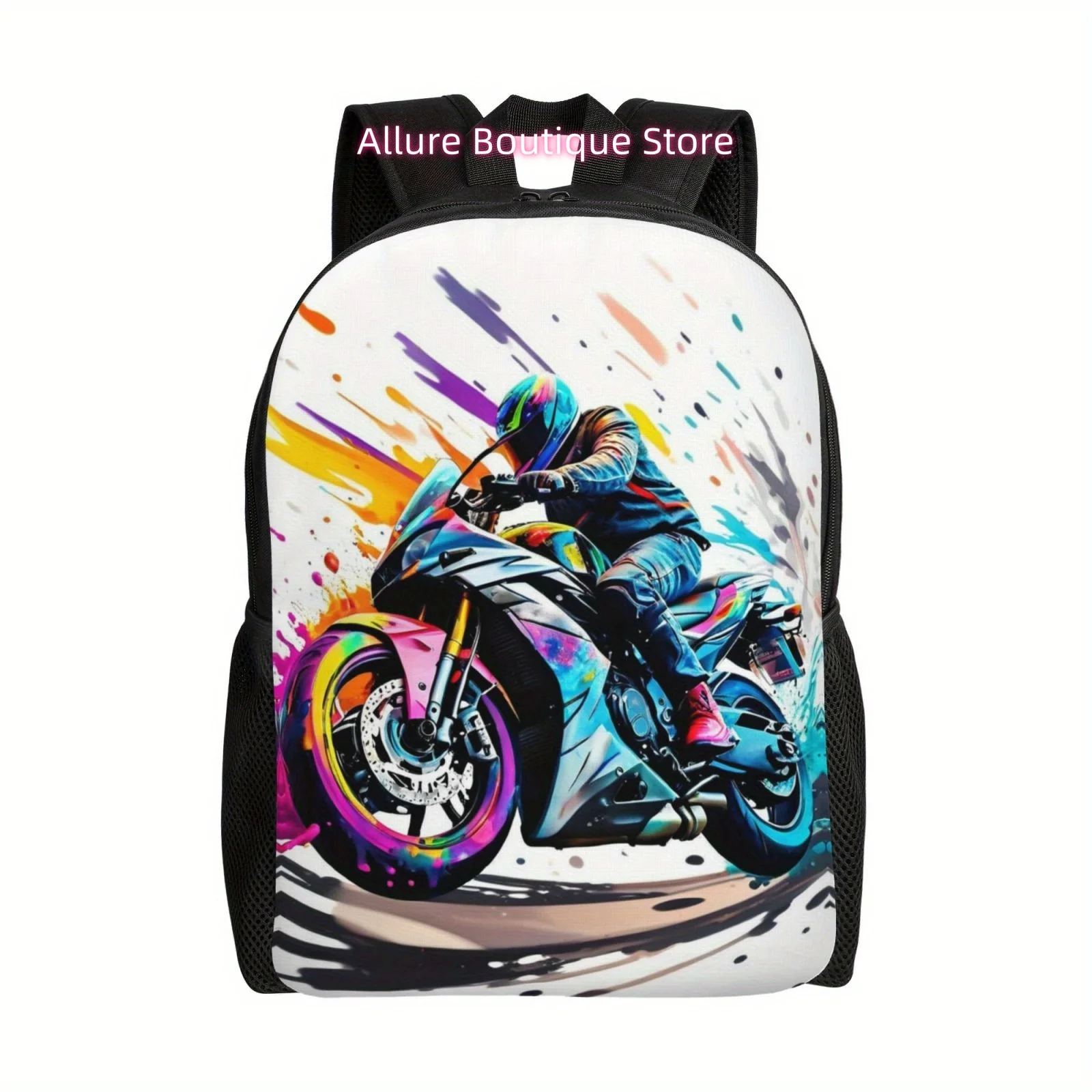 Color Motorcycle Youth Backpack For Men And Women, Laptop Tablet Travel Shoulder Bag Leisure Backpack