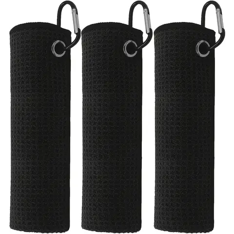골프 타월 3팩, 30cm*30cm,11.81in*11.81in, 마이크로파이버 와플 패턴 골프 타월-블랙 3가지 색상의 골프 타월 포함