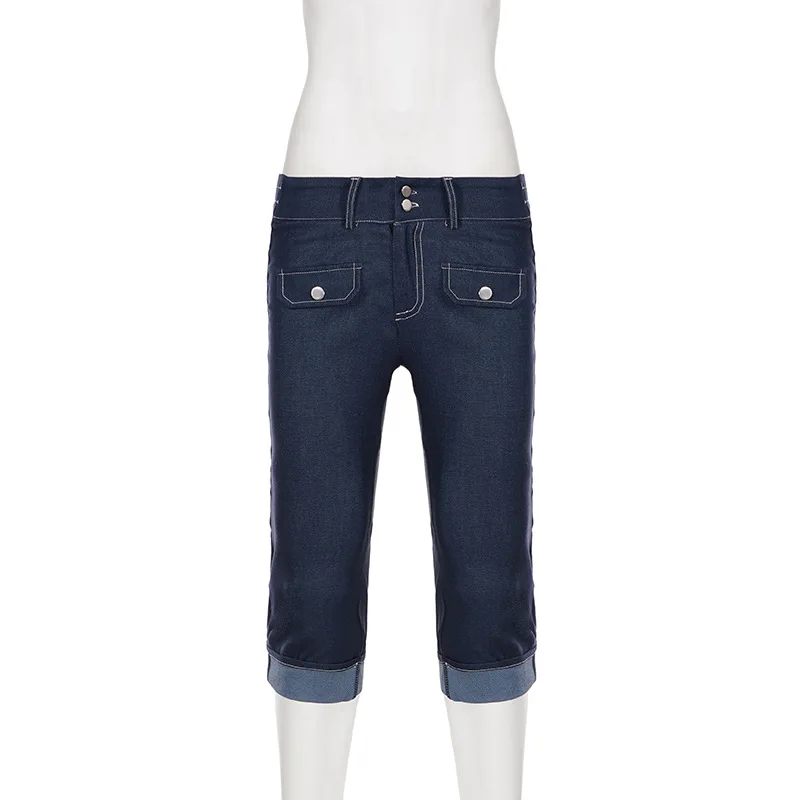 Retro Fashion Casual Streetwear Women's Pockets Design Tight Pants
