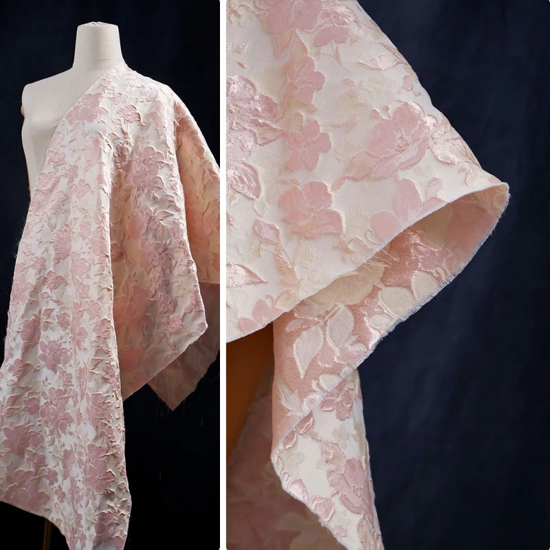 

Sweet Skin Friendly Beige Pink Three-dimensional Relief Jacquard Printed Fabric Half Skirt Dress Cheongsam Fabric