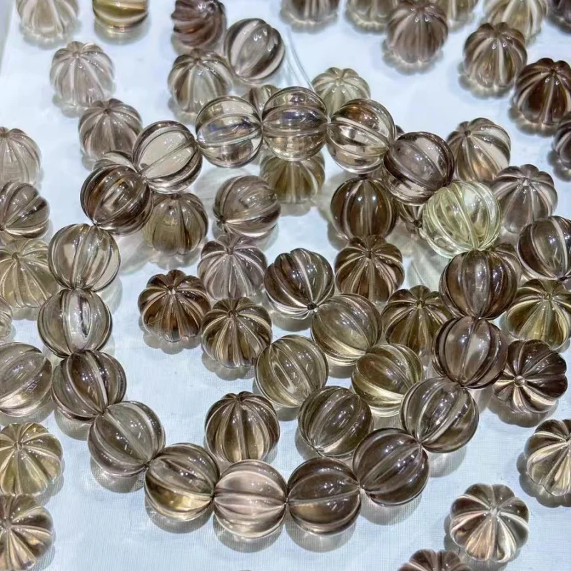 2pieces Smoky Quartz carved pumpkin full hole 10mm 12mm for DIY  jewelry necklace loose beads