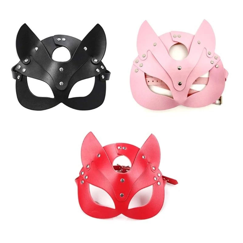 39BD Contemporary Catwomen Roleplay Mask Soft PU Leather Costume Accessory Construction Adjustable Headpiece For Adults