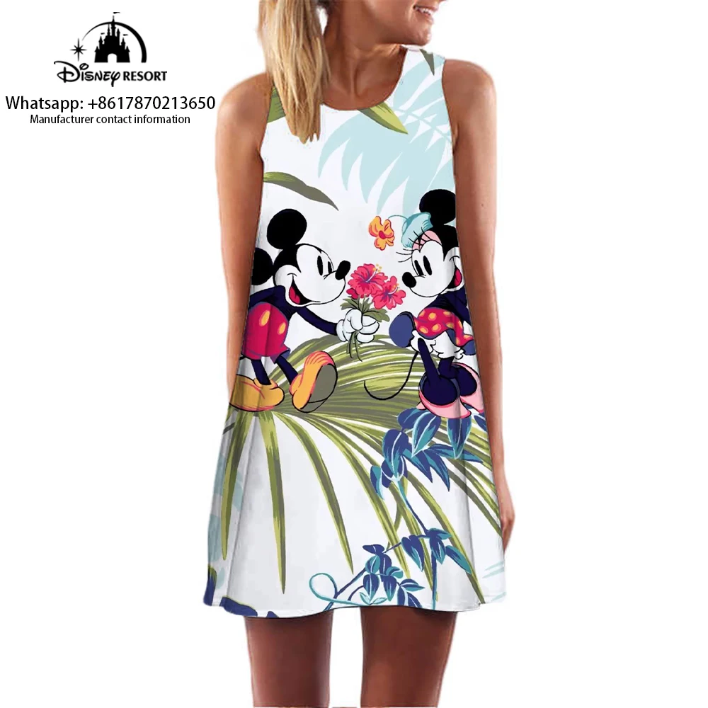 Schattige Minnie Mouwloze Jurk Met Ronde Hals Cartoon Patroon Bedrukte Jurk Zomer Comfortabele Casual Jurk 2024 Zomer Nieuwe Stijl