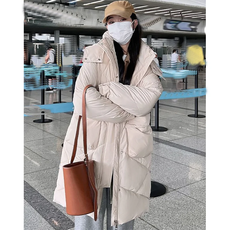 

Winter Women Loose Mid-Length Cotton Coat Hooded Elegant Fashion Simplicity Thicken Jacket Female Casual Warm Bread Parkas