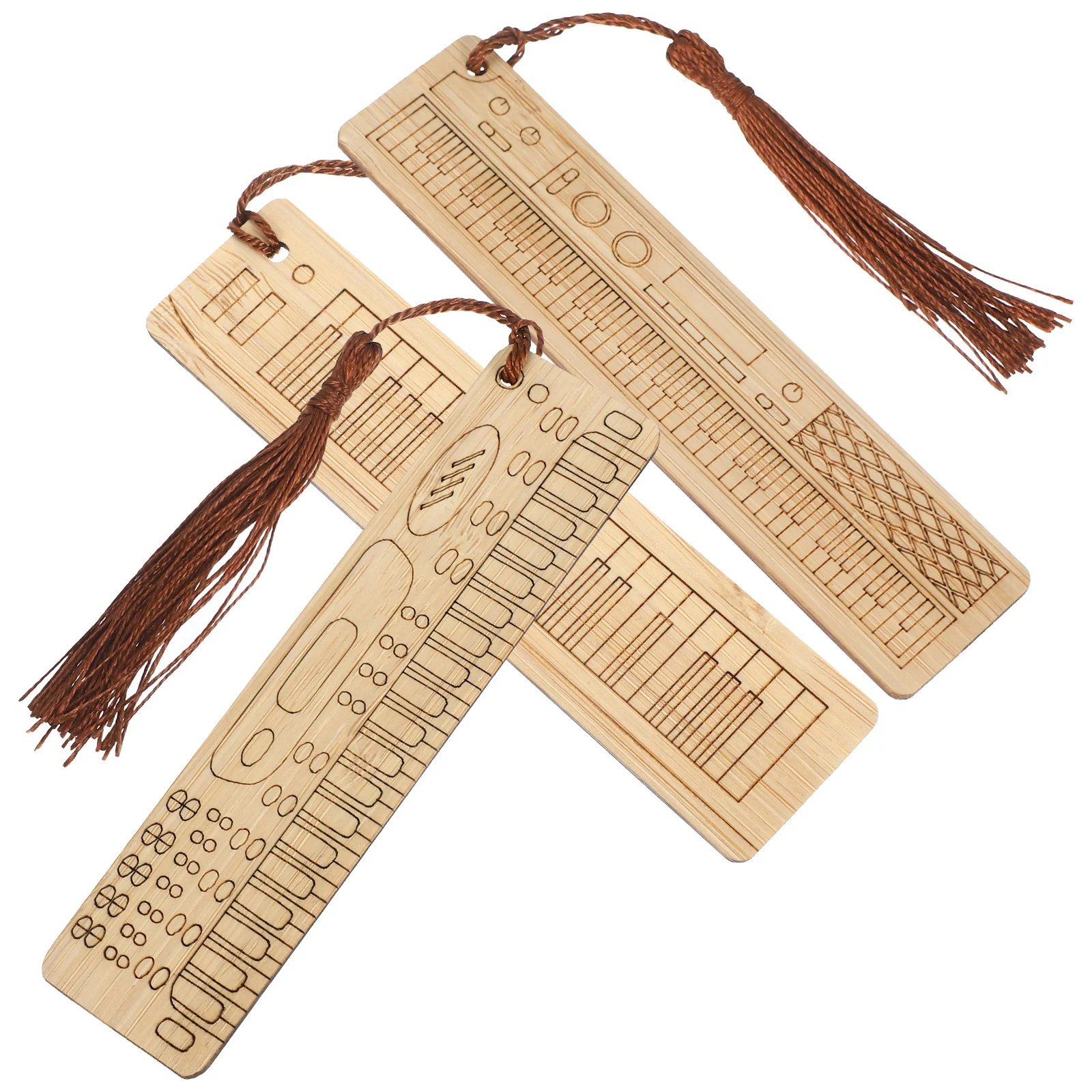 3 Pcs Bamboo Musical Instrument Bookmark Reading Bookmarks Tassel Design Electronic Organ Gifts Modeling Decorative