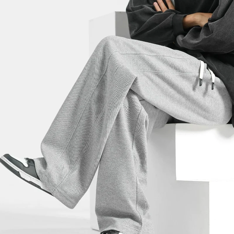 الخريف سراويل تقليدية الرجال ثنى مستقيم Sweatpants قيعان فضفاضة واسعة الساق بنطلون الأولاد ملابس عصرية XXXXL رمادي تقسم #6