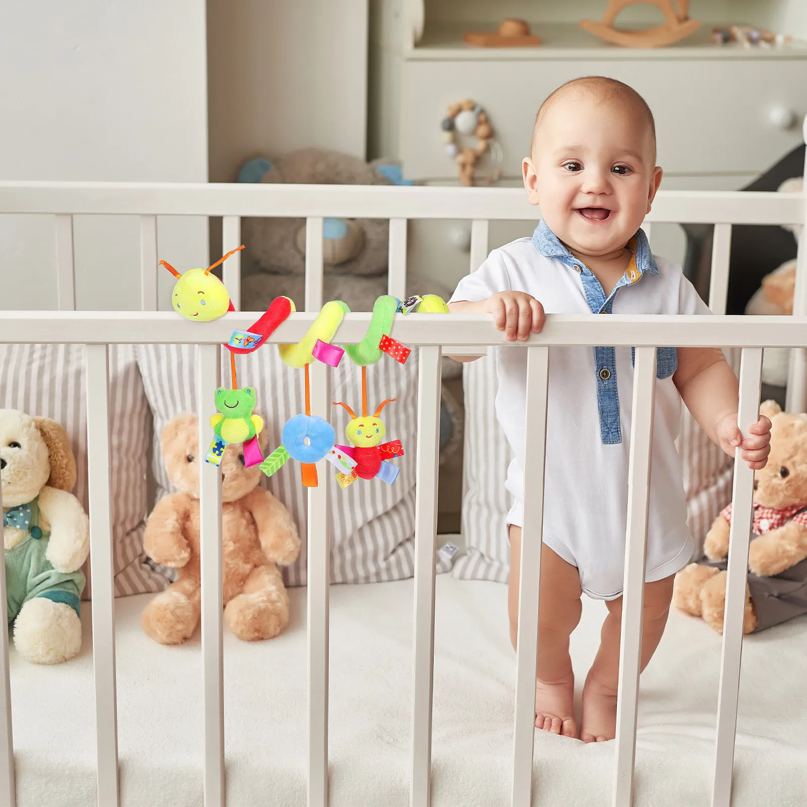 

Spiral Crib Cot Hanging Pram Rattles Squeaker Rattle Crinkle Baby Boy Danglers Carriage Stroller Infant Exploration