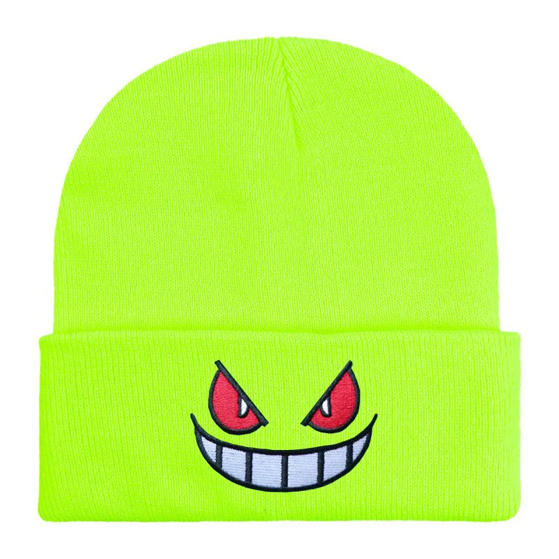 16 Colors Unisex Autumn Winter Outdoor Beanie for Men Women Knitted Gengar Hood Hat Embroidered Casual Outside Halloween Hats