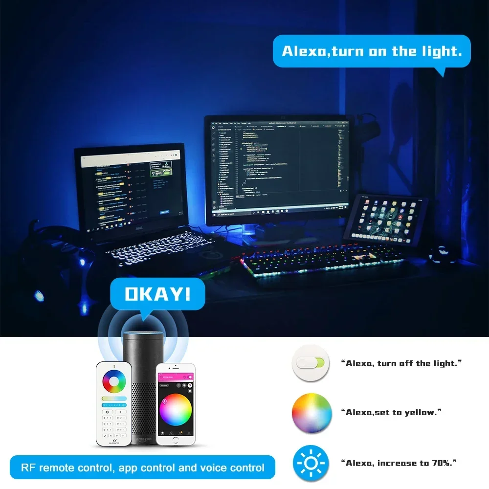 Tuya Smart App Things Zigbee 3.0 Smart LED Strip Controller GLEDOPTO RGBCCT Pro متوافق مع Hub 2.4G RF التحكم عن بعد الصوتي