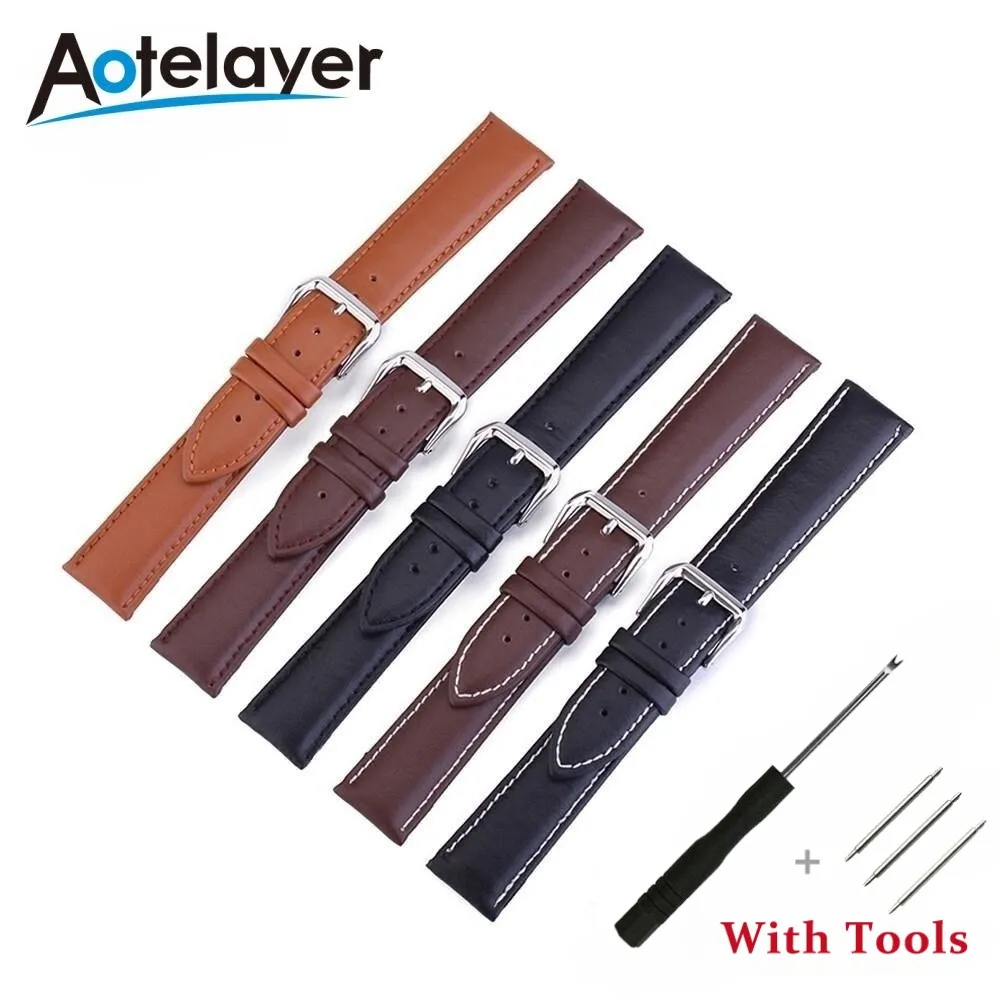 

12 14 16 17 18 19 20 21 22 24mm Leather Watchband Bracelet Wristbands Steel Buckle Watch Bracelet Accessories With Tools