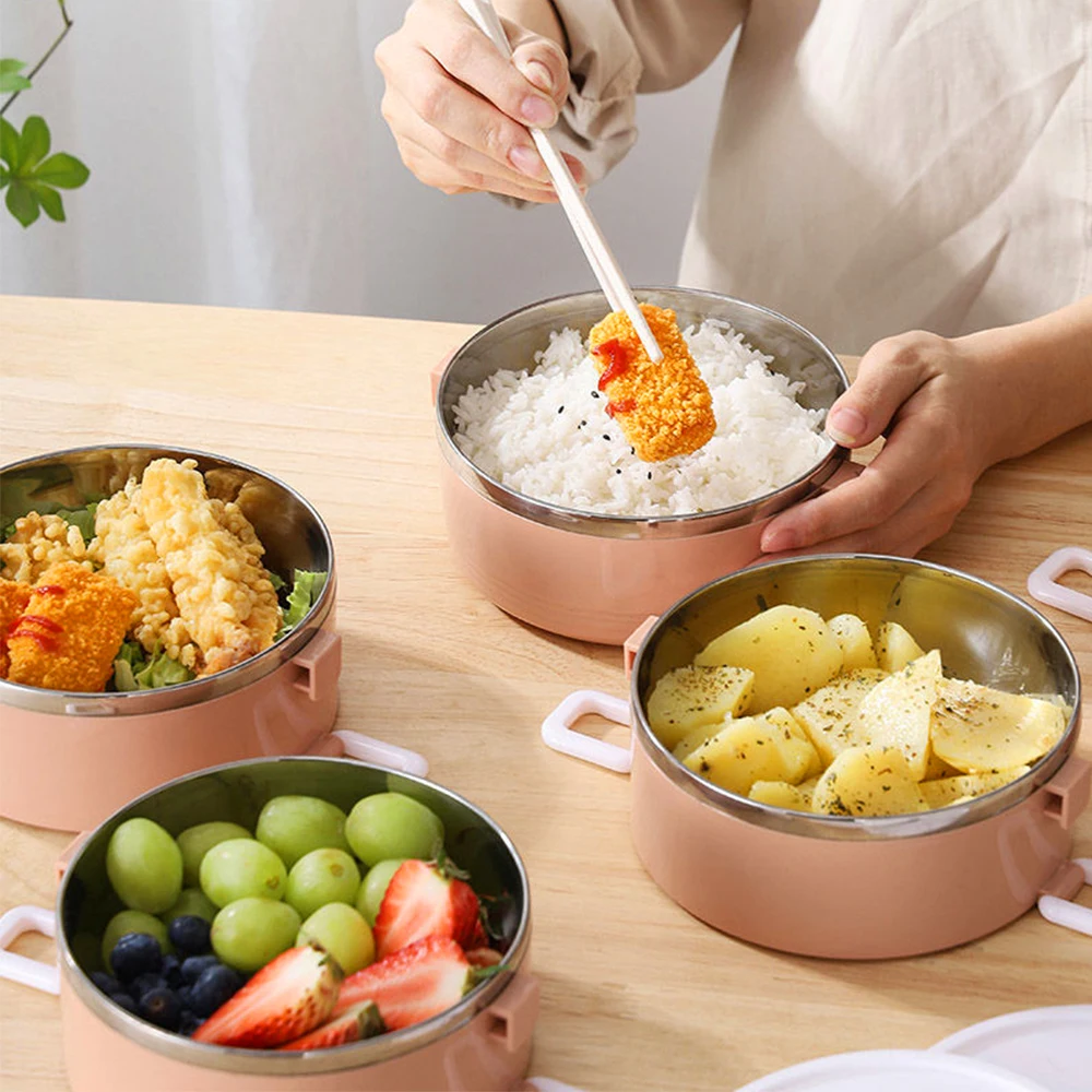 صندوق غداء من الفولاذ المقاوم للصدأ، صندوق غداء معزول على شكل دلو، صندوق بينتو قابل للتكديس، سهل التنظيف، يستخدم للمكتب والتخييم #3