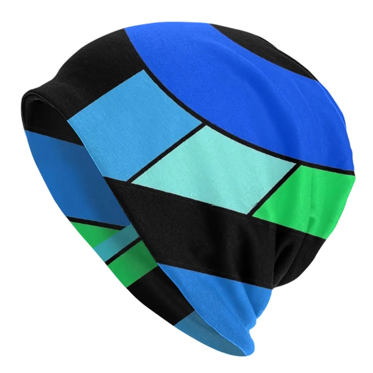 Colorblock Print Beanie Hats Blue And Green Skullies Beanies Kpop Warm Men Women Caps Autumn Winter Graphic Street Bonnet Hats