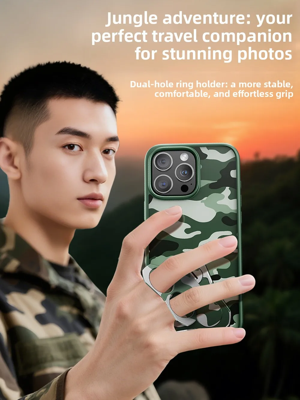

[Two-Finger Ring Rotating Stand] for iPhone 17 Pro Max Case Camouflage Military Style Phone Case for iPhone Air /16Pro/16Pro Max