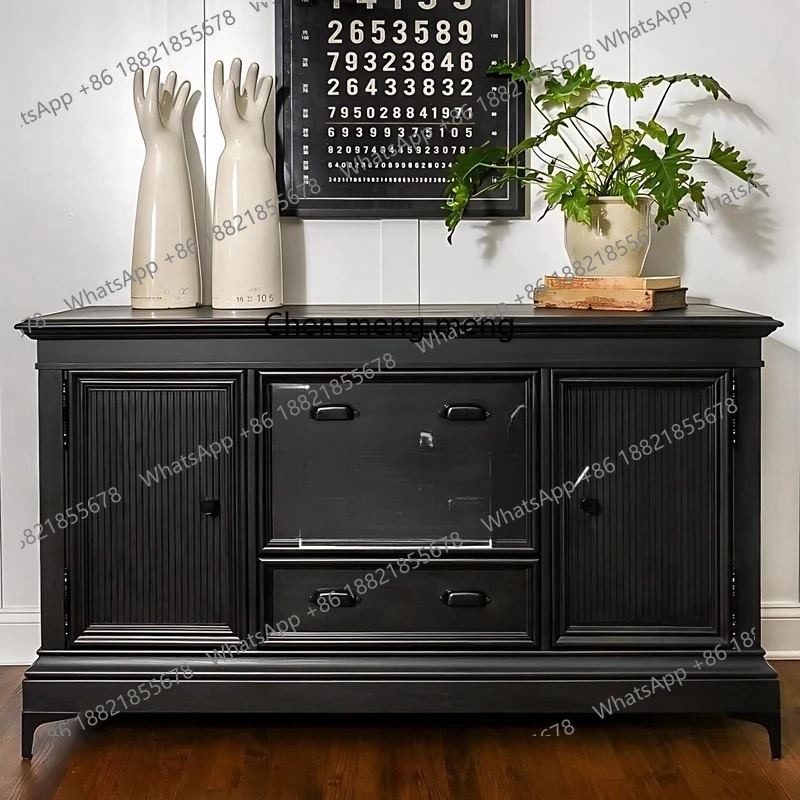 

French retro black decorative storage porch living room Italian carved storage side cabinet