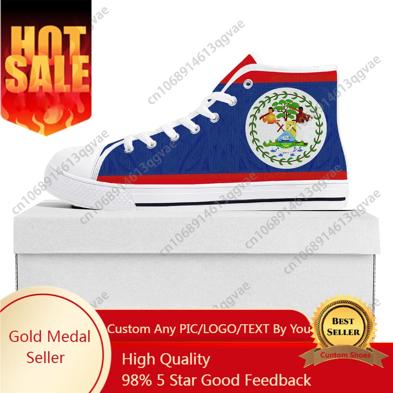 

Belizean Flag High Top High Quality Sneakers Mens Womens Teenager Canvas Sneaker Belize Casual Couple Shoes Custom Shoe