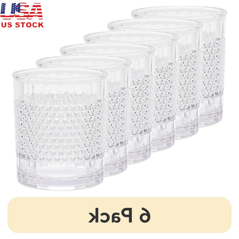 

6 Pack 14oz Shatterproof Acrylic Diamond Texture Tumblers Clear Ideal Outdoor Parties Indoor Dining Dishwasher Safe